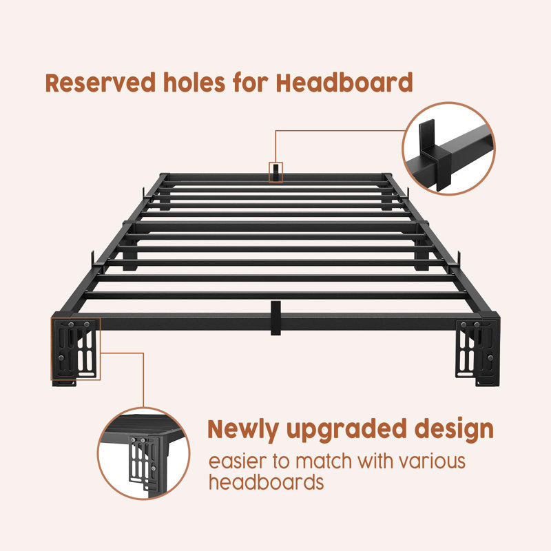 Twin Platform Bed Frame, 6" High Heavy-Duty Metal Frame with Steel Slats, 800 lbs Capacity & Under-Bed Storage, Twin