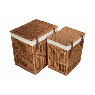 2 Piece Wicker Storage Laundry Hamper Basket Set