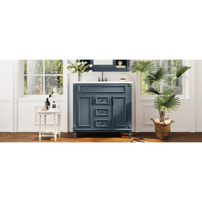 36'' Bathroom Sink Vanity - Blue, Functional Design, Spacious Cabinet Ample Storage, 2 Drawers, Doors