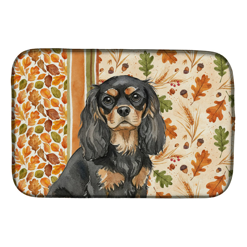 Black and Tan Cavalier Spaniel Heirloom Fall Dish Drying Mat