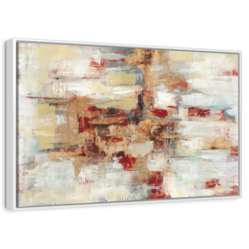 Old Bridge Reminiscence - rouge, Cadre flottant blanc, 43 po x 29 po