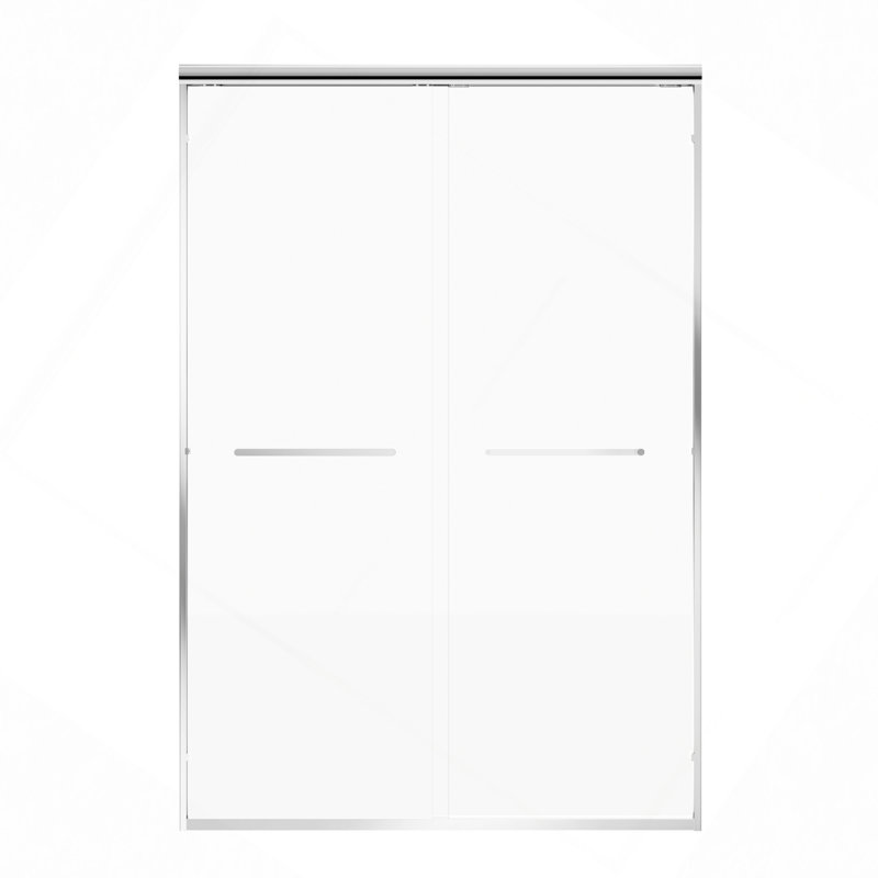 Porte de douche coulissante double en aluminium avec verre trempé transparent nano-enduit de 1/4 po (6 mm) et deux poignées en acier inoxydable