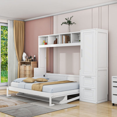 Ajae Murphy Bed with Storage Bookcase, Drawers and Wardrobe