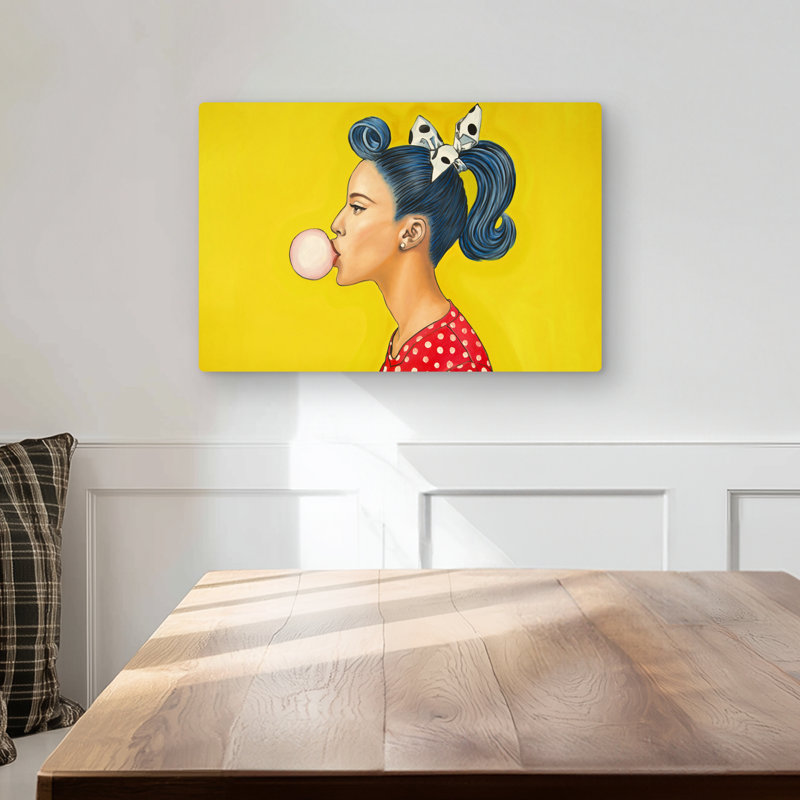 Retro with Beautiful Ponytail - Yellow Metal Print Decor