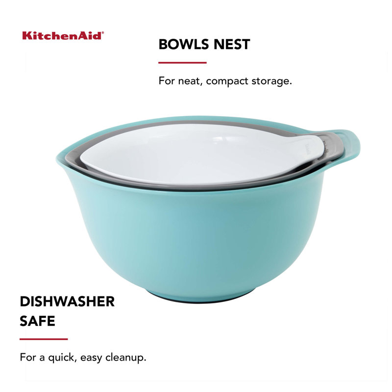 KitchenAid® Universal Nesting Plastic Mixing Bowls, Set of 3, Non-Slip Base, Easy Pour Spout