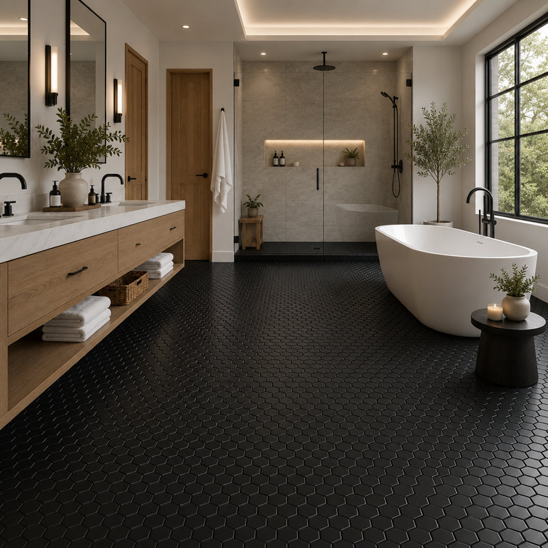 Mosaïques Tuxedo Hexagone Noir de 5 cm, Hexagone noir de 2 pouces