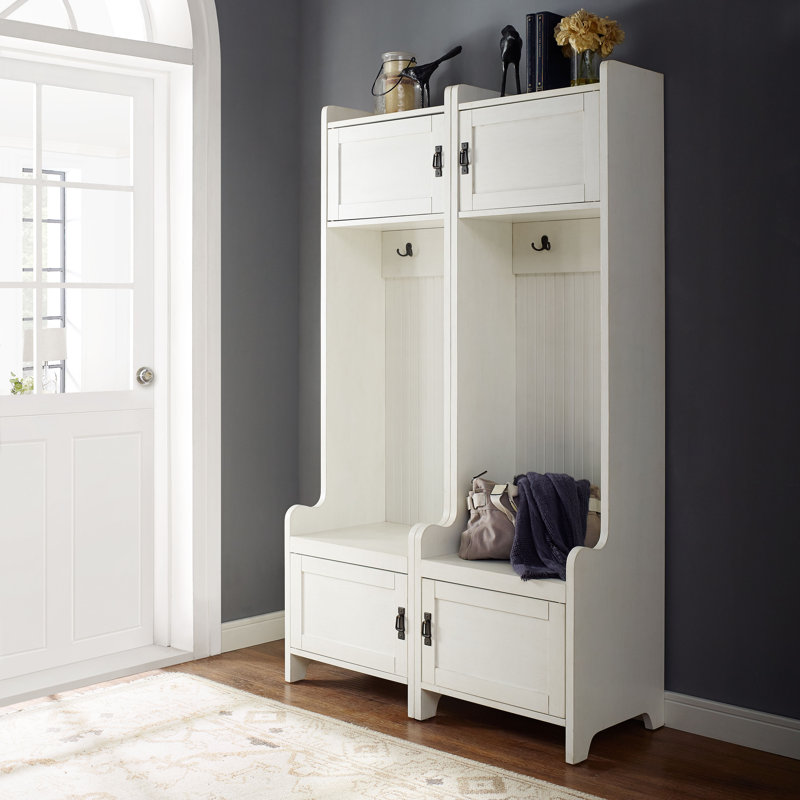 Jones Street Hall Tree 44'' Wide with Shoe Storage, Distressed White