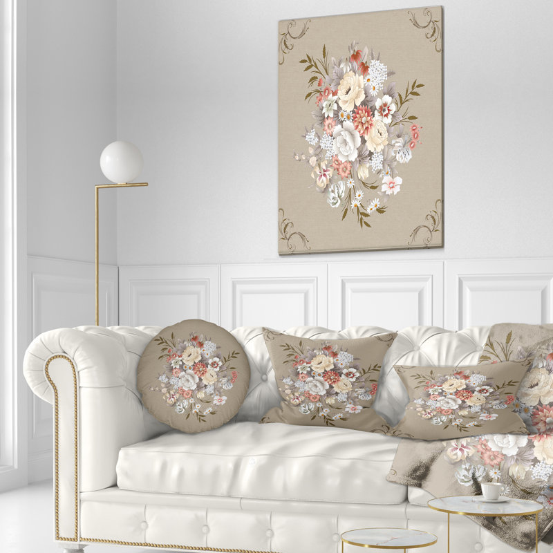 Motif floral blanc et jaune - Coussin décoratif floral