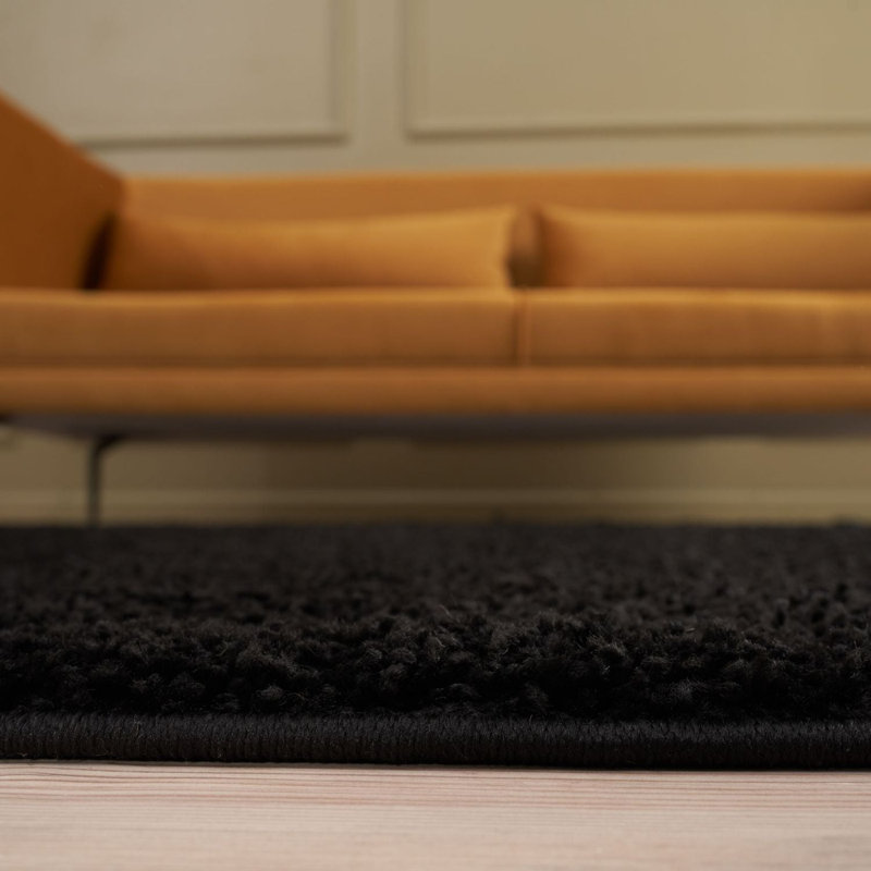 Myshaggy Collection Rugs Solid Design in Black, Rectangle 60 x 110cm