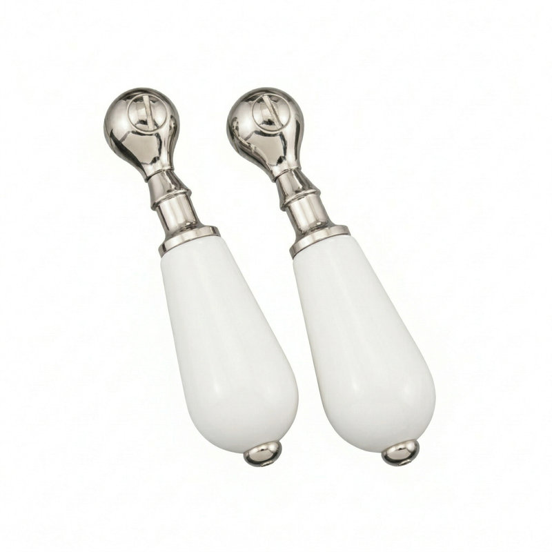 Strom Living 4" long Offset Porcelain Handle Pair in Chrome, Polished Nickel