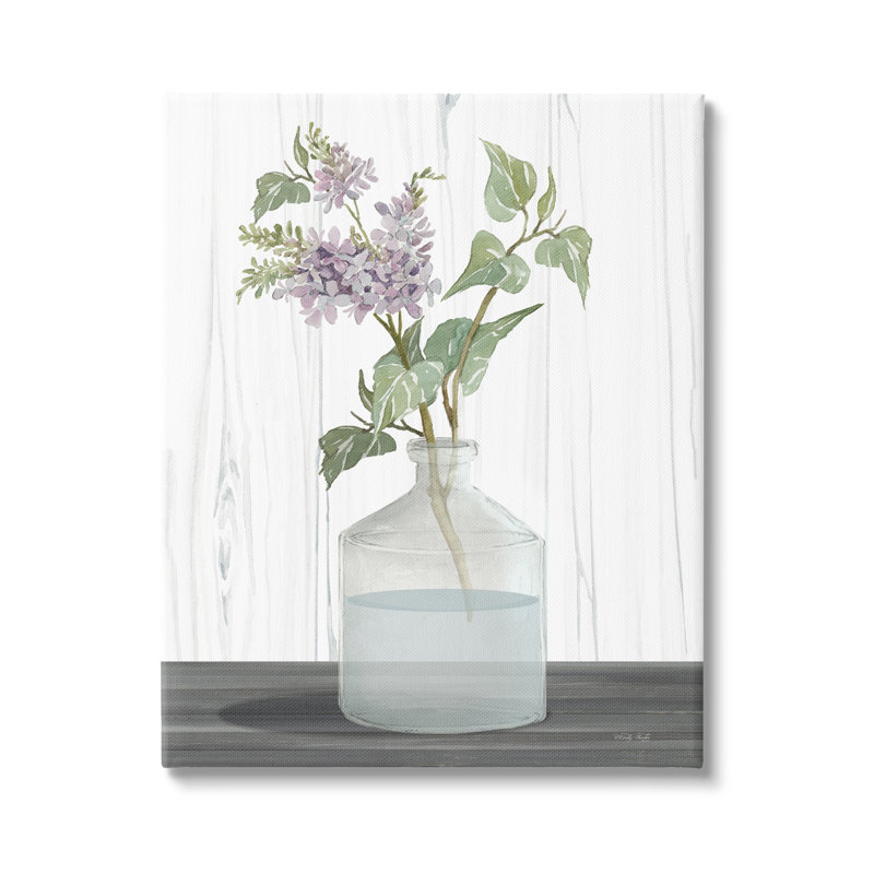 Printemps, lilas, brindille, fleurs de campagne pittoresques, pot de verre encadré, art texturé blanc par Cindy Jacobs