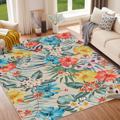 Tapis lavable pour salon Tapis floral rétro Tapis antidérapant pour salon, chambre, salle à manger, bureau à domicile
