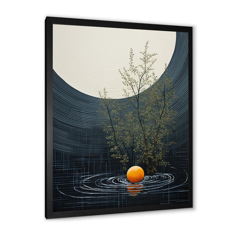 «Latesia Grey Orange Mid Century Minimalist Oasis II», reproduction sur toile, Cadre photo noir, H 20 po x l 12 po x P 1 po