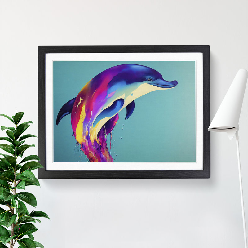 Colourful Dolphin Abstract - Single Picture Frame Print, Black, 34cm H x 46cm W x 2cm D