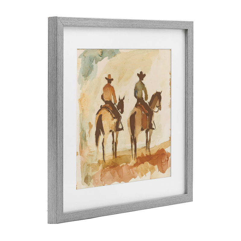 Western Watercolor Cowboys, impression sous verre encadrée à droite, design par Petal Prints Design, H 13 po x l 13 po