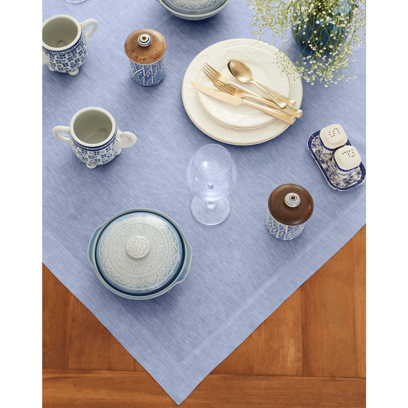 100% Pure Linen Table Throw - Athena, Chambray Blue