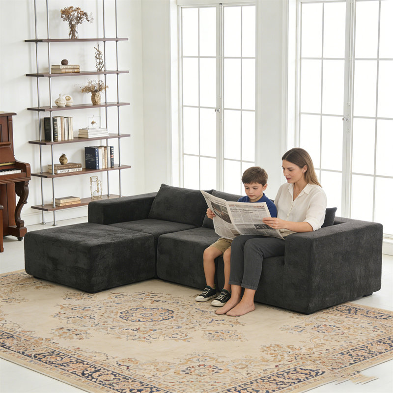 107" Compressed Sectional Sofas, Black