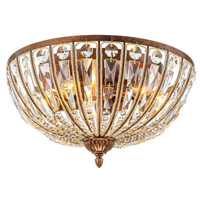 5-Light Antique Brass Crystal Flush Mount Ceiling Lightfor Entryway