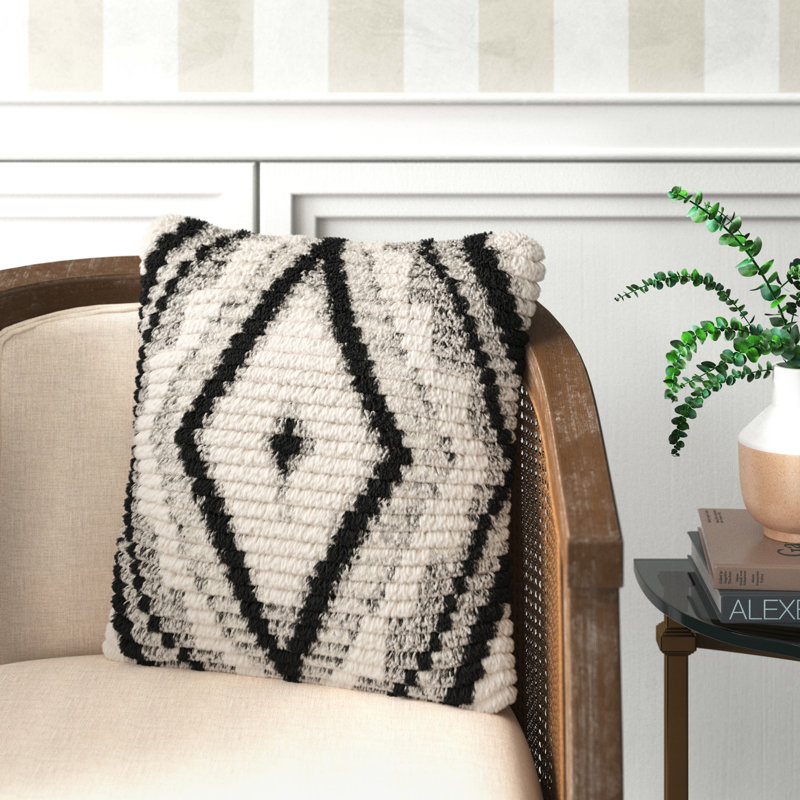 Cyan Geometric Wool Throw Pillow, 20" x 20", Polyester