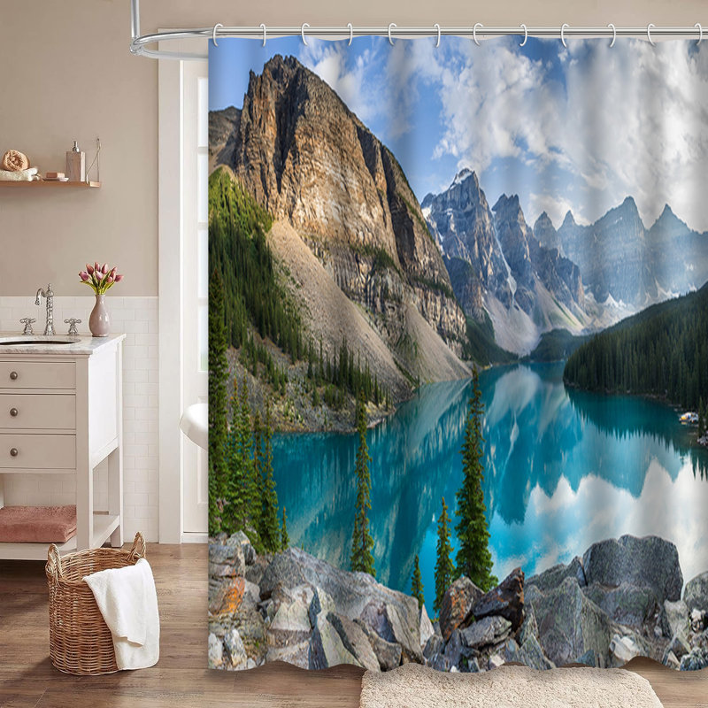 Rideau de douche Moraine Lake Banff Canada Mountains avec 12 crochets, L 72 po x l 84 po