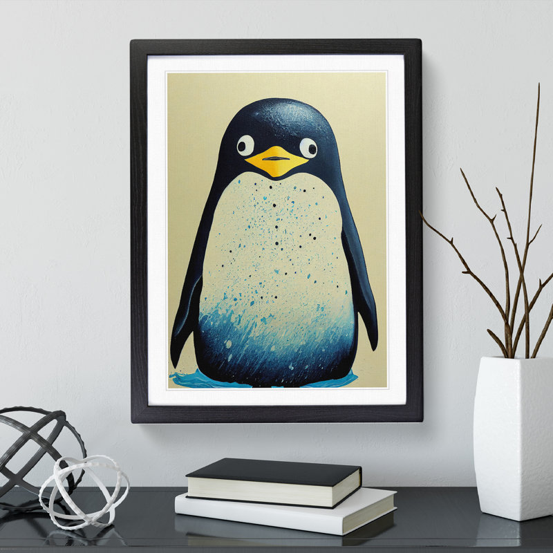 Painted Penguin No.3 - Single Picture Frame Print, Black Framed, 64cm H x 46cm W x 2cm D