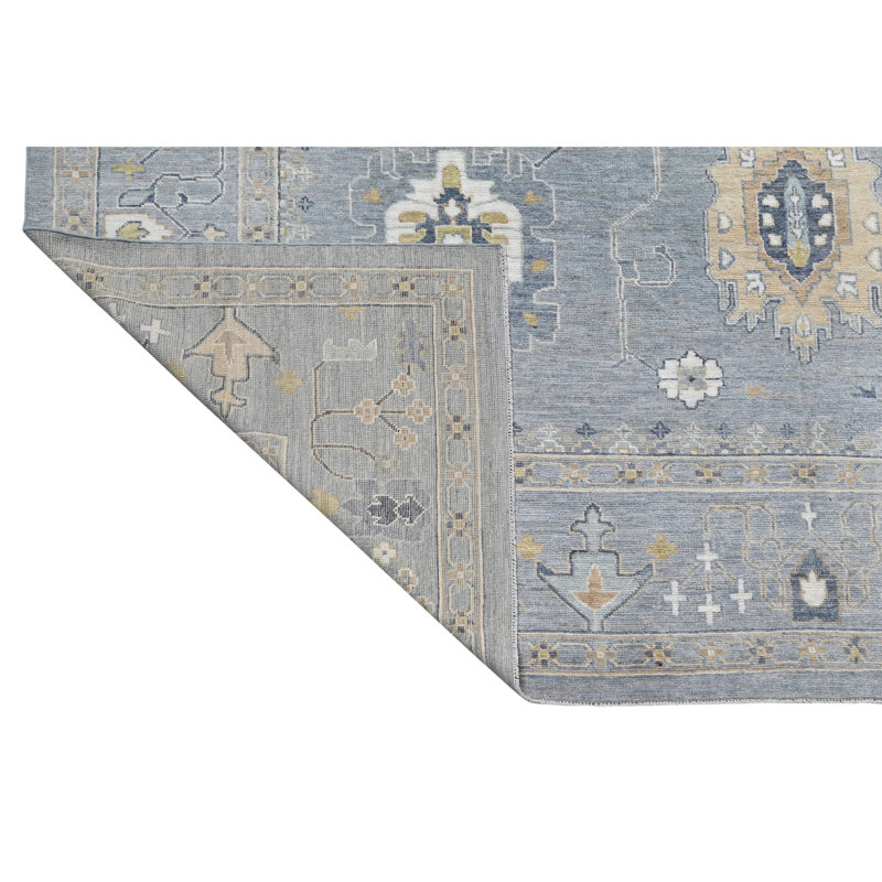Hand Knotted Wool Area Rug in Silver