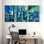 Cités et pays abstraits, tour de ville, reflets, bleu, vert, ensemble de 3 impressions sur toile