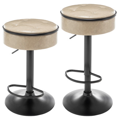 Round Storage Bar Stool Set Of 2, Khaki Faux Leather Height Adjustable Barstool, 360°Counter Height Swivel Stool, Armless Bar Chair With Metal Frame F -  George Oliver, 71FCCCDC707E465A9AC36BF6E0C60FC9