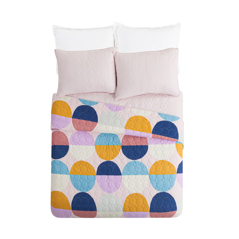  Ensemble de courtepointe 100% coton Circles, Courtepointe très grand + 2 taies décoratives