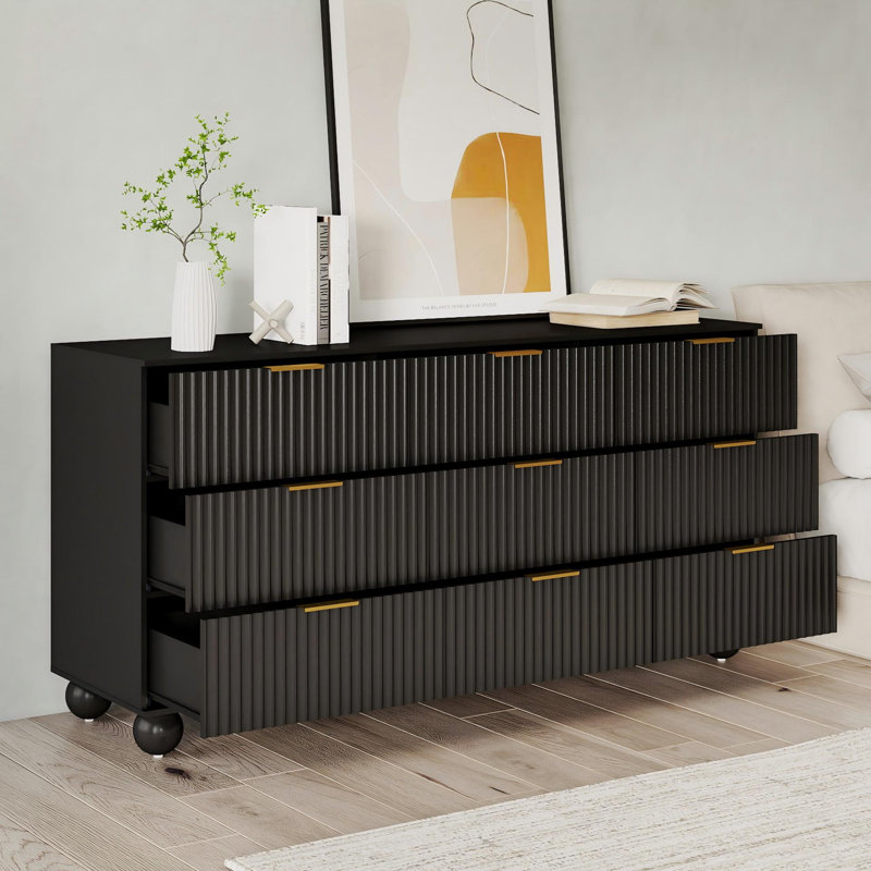 Commode à motif de vagues à 63 tiroirs l 63 po avec dispositif anti-basculement, Noir