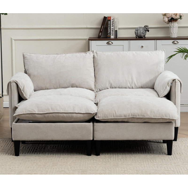 2-Seater Combination Sofa,Convertible Combination Sofa,U-Shaped Sofa with Footstools with Storage, Beige