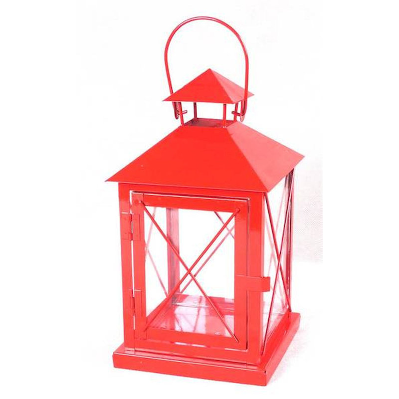 Lanterne en fer, Rouge, H 11 po x l 6 po x p 6 po