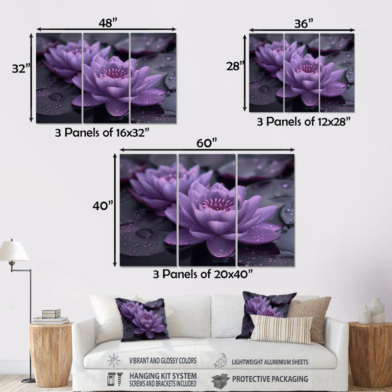 Ensemble d'art mural Saltzman - Lotus, H 40 po x l 60 po x P 1 po