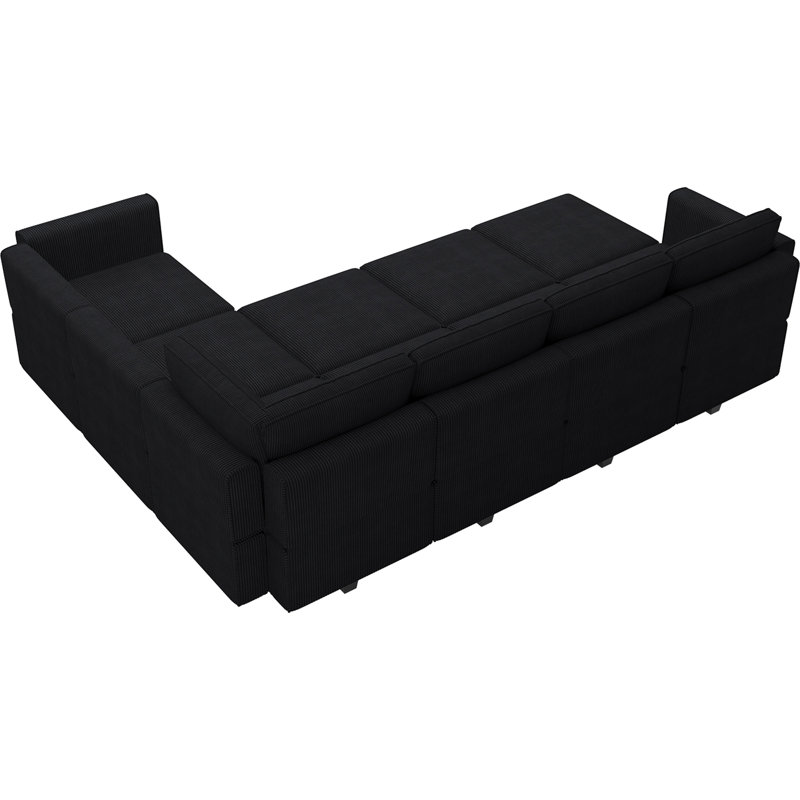 Canapé modulaire convertible en L avec canapé-lit modulaire pour canapé-lit en noyer, Velours côtelé noir