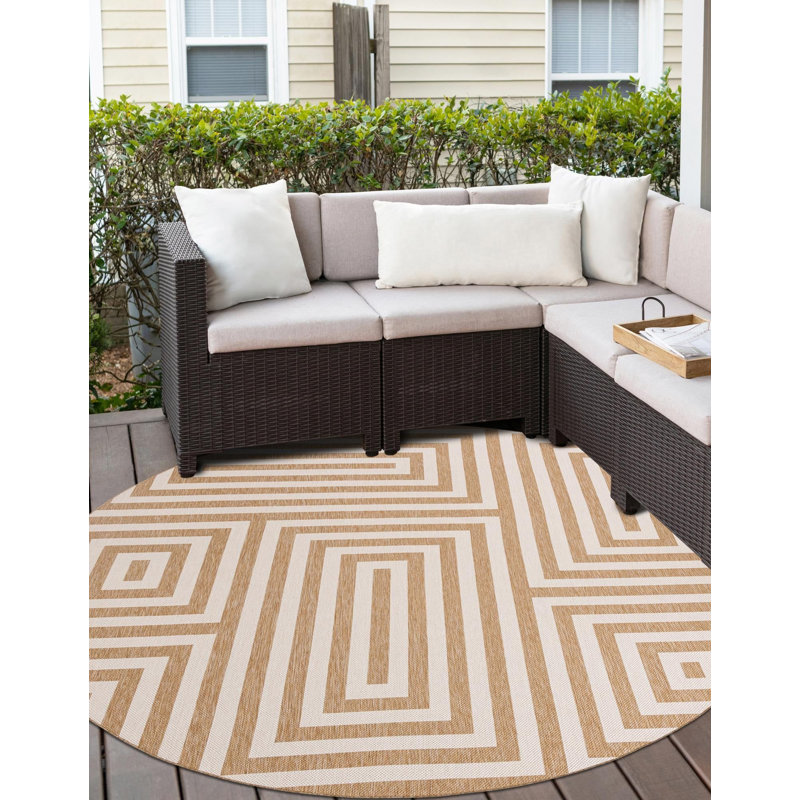 Tapis contemporain de style taupe Bello, Rond 3 pi 1 po