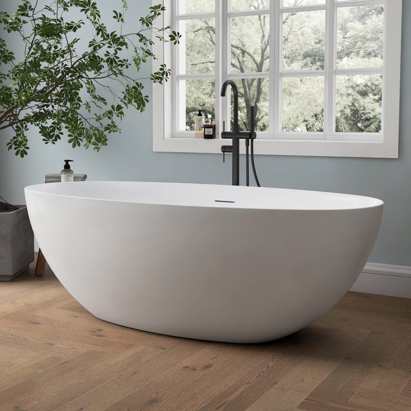 65'' Freestanding Tub Deep Soaking Acrylic Bathtub, Oval