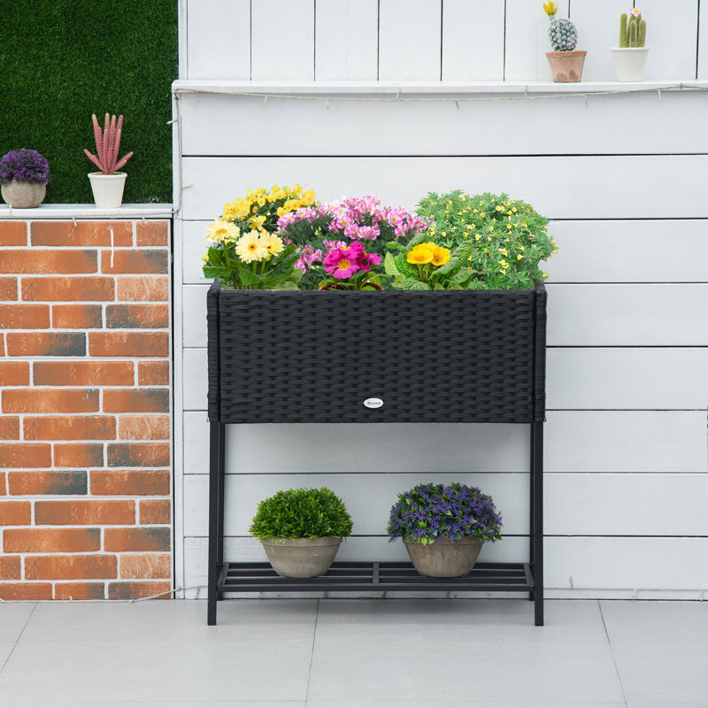Pot à fleurs surélevé en rotin Shemsi Pe, Noir, H 27,5 po x l 28,25 po x P 11,75 po