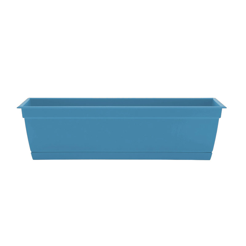 Boîte à fleurs rectangulaire en plastique recyclé pour l'intérieur et l'extérieur pour fenêtre Dayton, Bleu océan
