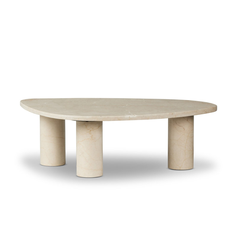Table basse à 3 pieds Moraga, H 15 po x L 48 po x l 30 po, Marbre de couleur crème