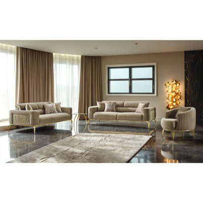 Jantien 3 - Piece Velvet Living Room Set