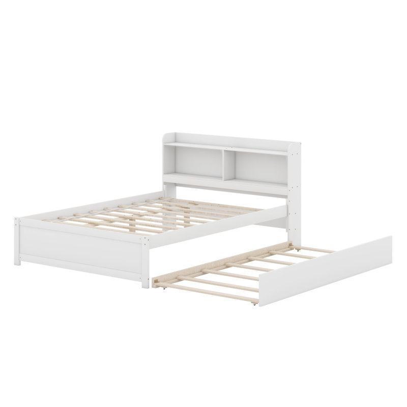Lit avec lit gigogne, bibliothèque, White