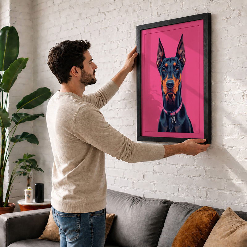 Pop Art Doberman Modern - Framed Print, Oak, A3 - 42.0 x 29.7 cm