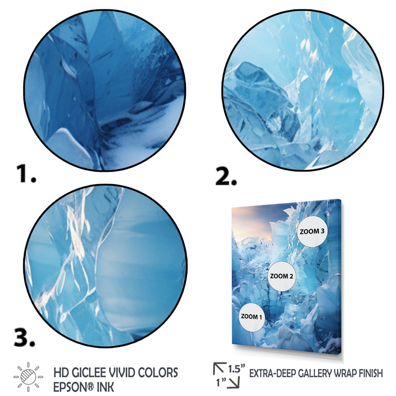 Art mural sur toile Glacier Glacial Glow, H 40 po x l 30 po x P 1,5 po, Cadre photo gris