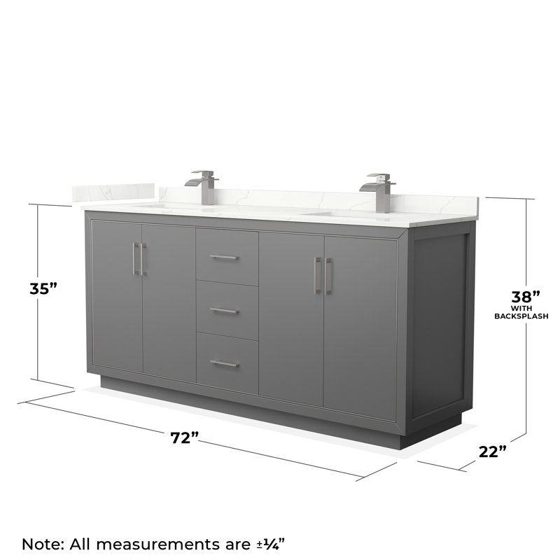 72'' W Double Vanity, Dark Gray, Giotto Quartz, Brushed Nickel