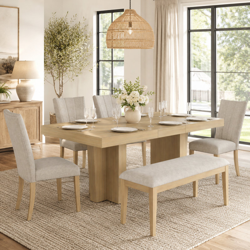 Chaise rustique 4 pièces avec banc, sièges de cuisine et de salle à manger, design en bois rustique, Beige
