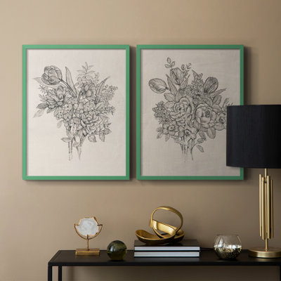 «Floral Bouquet I», reproduction encadrée de qualité supérieure - prête à être accrochée - aucun clou requis - aucun clou requis