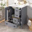 Meuble-lavabo moderne en bois gris avec rangement, caractéristiques de fermeture en douceur