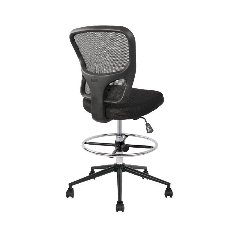 Armless Rolling Drafting Stool, Adjustable Height, With Footrest And Wheels