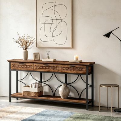 Table d'appoint longue avec tiroirs de rangement