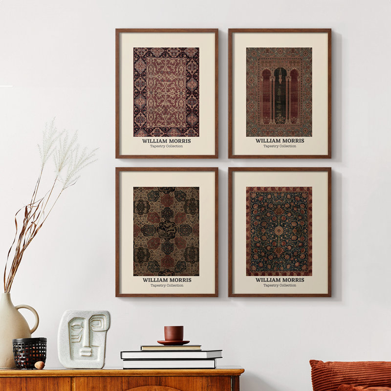«William Morris III», ensemble de 4 reproductions encadrées, H 44 po x l 14 po, Noyer